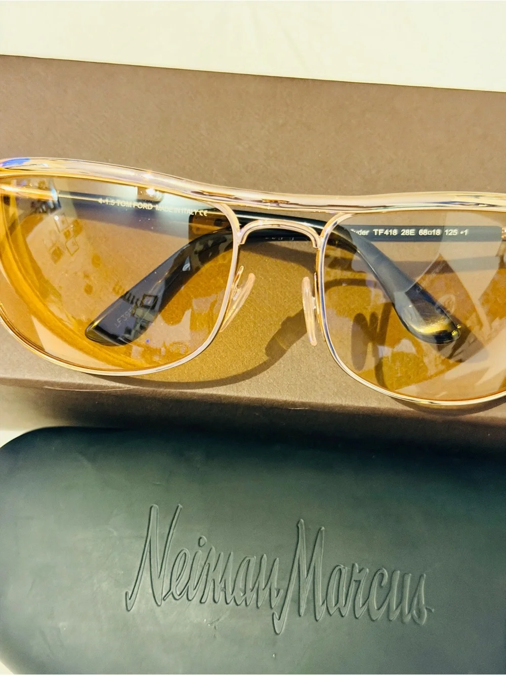Tom Ford Men’s Gold Frame Aviator Sunglasses with Amber Lenses